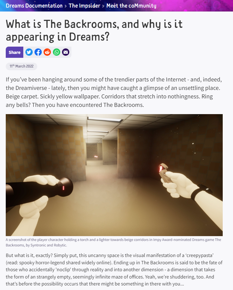 What is The Backrooms, and why is it appearing in Dreams?